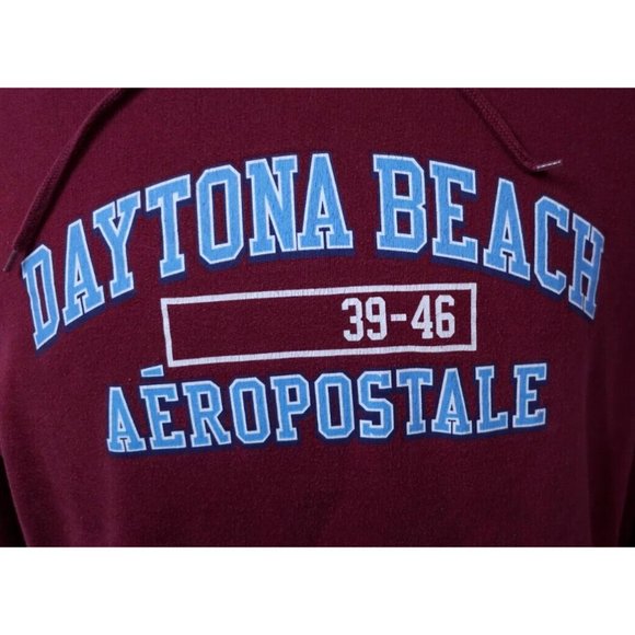 Aeropostale Medium Maroon Red Daytona Beach Heavyweight Spellout Hoodie - Picture 2 of 11